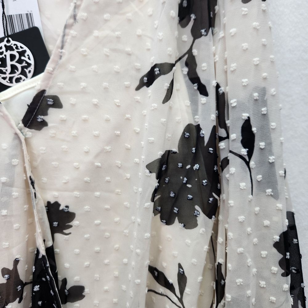 Bobeau Sheer Floral Swiss Dot Blouse‎ Long Sleeve Wrap Top White Black 3X Plus - Picture 8 of 10